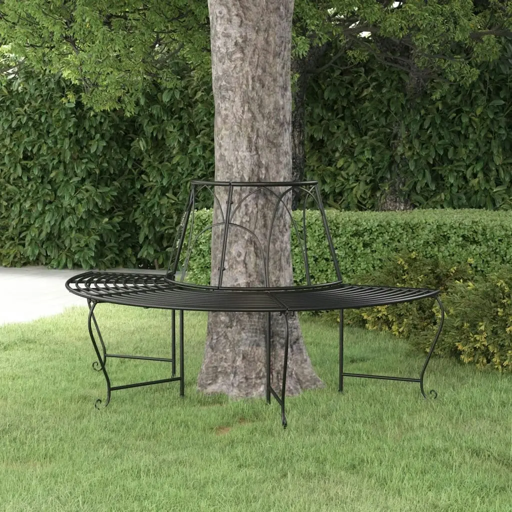 Half Round Tree Bench Ã˜159 cm Black Steel 318825