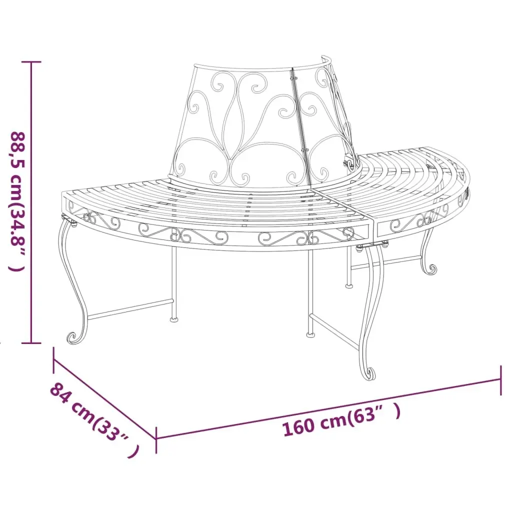 Half Round Tree Bench 2 pcs Ã˜160 cm Black Steel 3095716