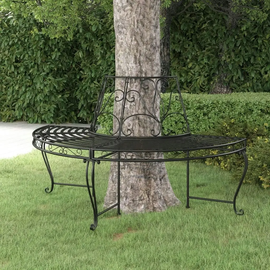 Half Round Tree Bench Ã˜160 cm Black Steel 318824