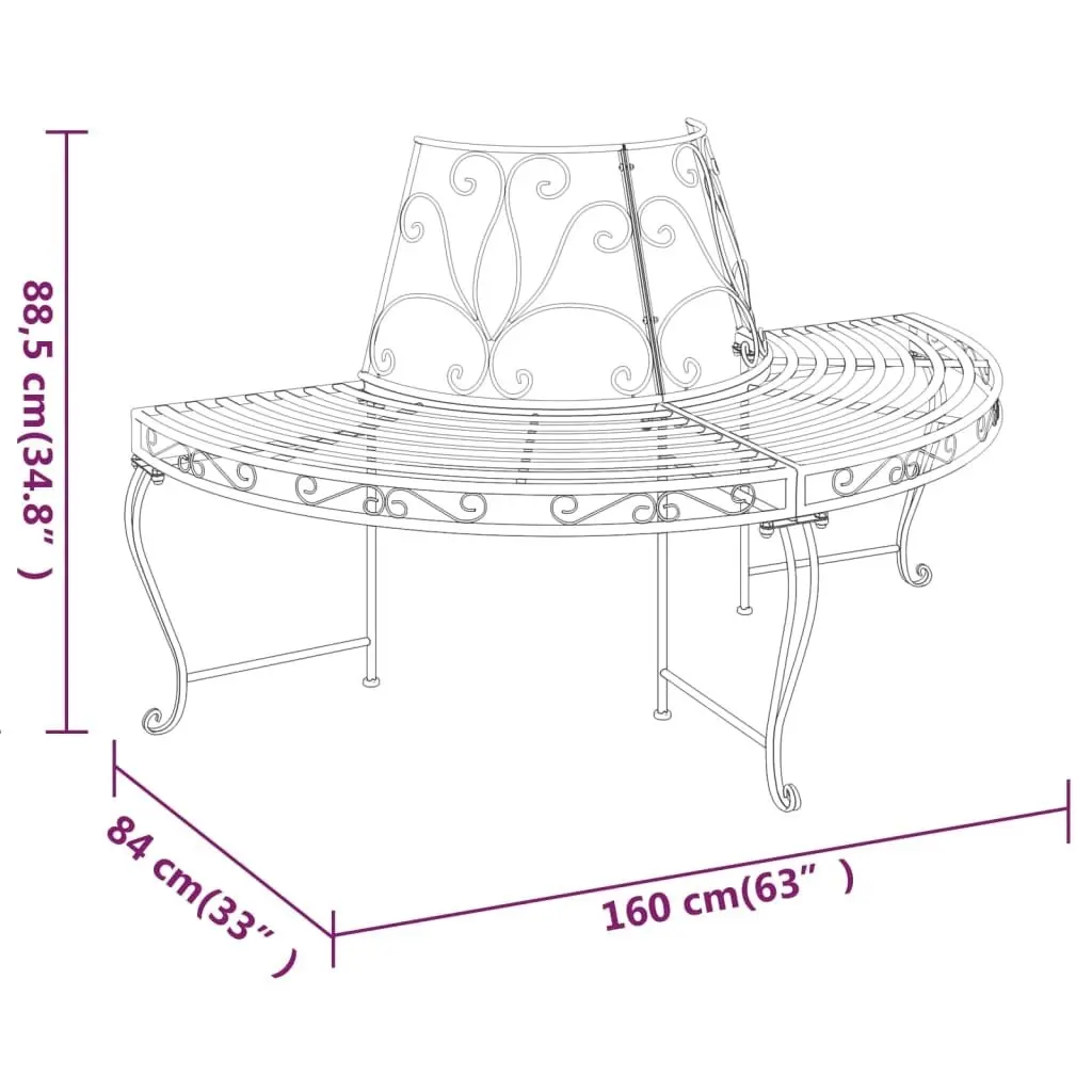 Half Round Tree Bench Ã˜160 cm Black Steel 318824