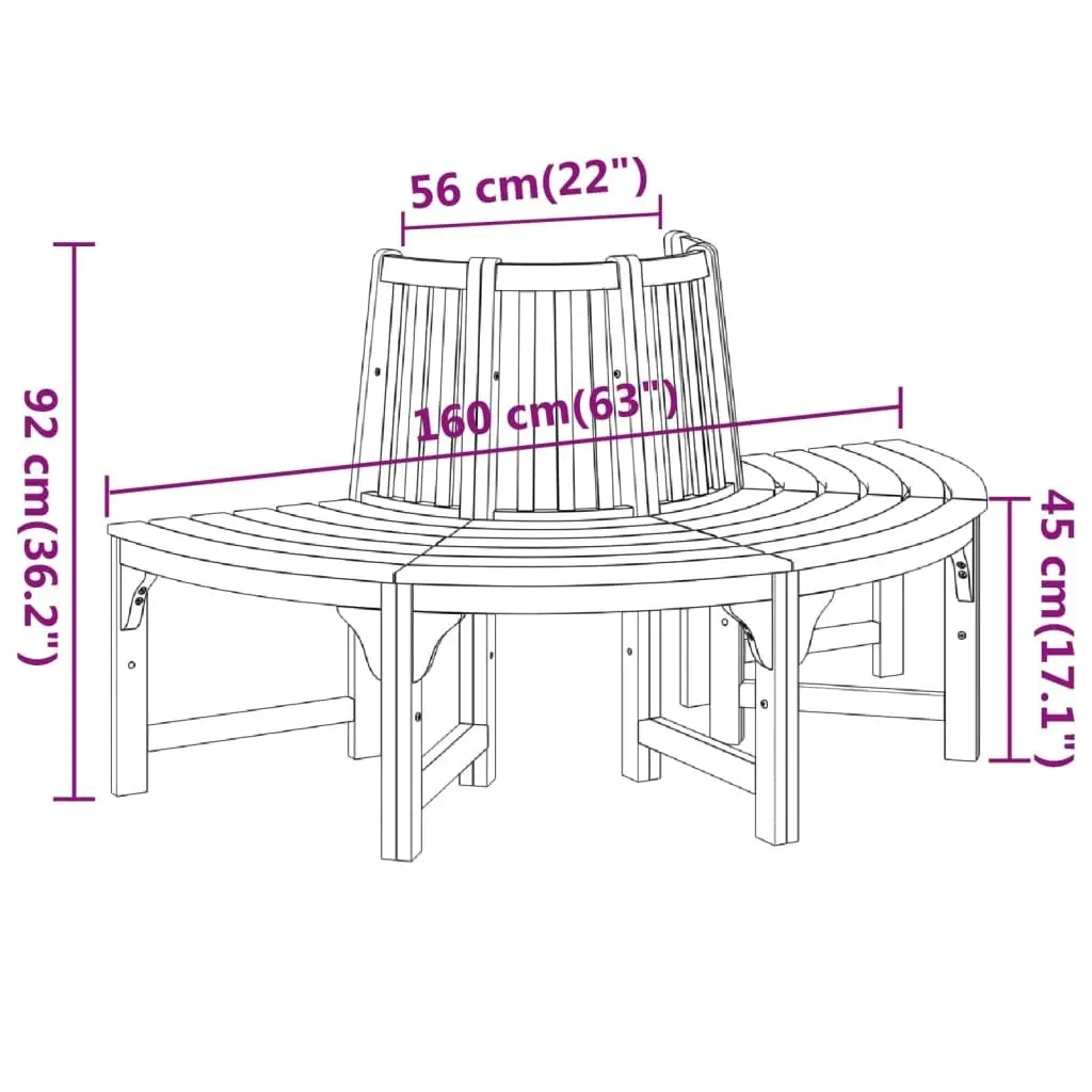 Half Round Tree Bench Ã˜160 cm Solid Wood Eucalyptus 319423