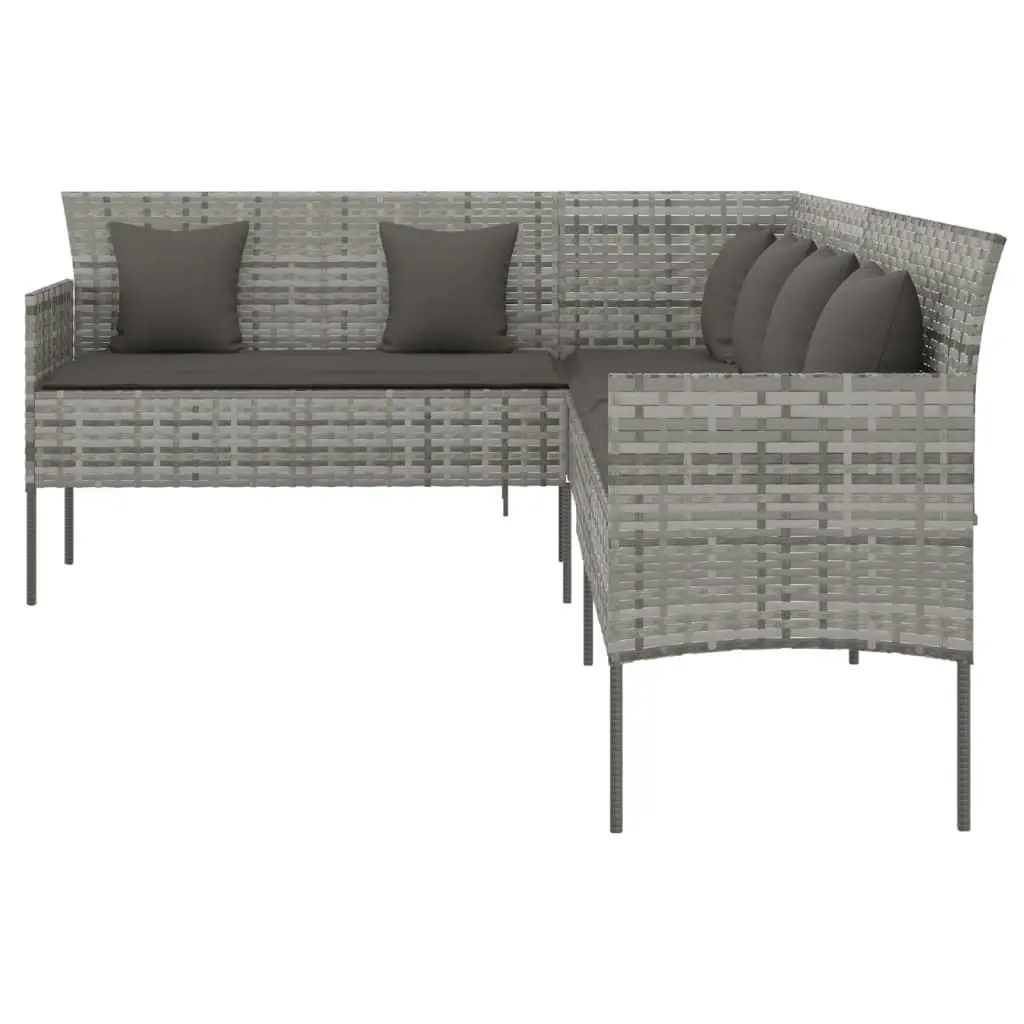 L-shaped Garden Sofa with Cushions Grey Poly Rattan 362337