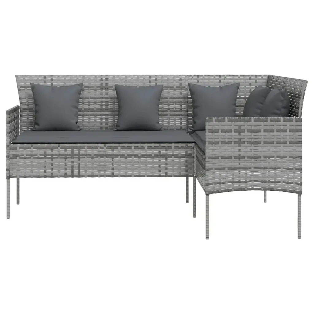 L-shaped Couch Sofa with Cushions Poly Rattan Grey 318585