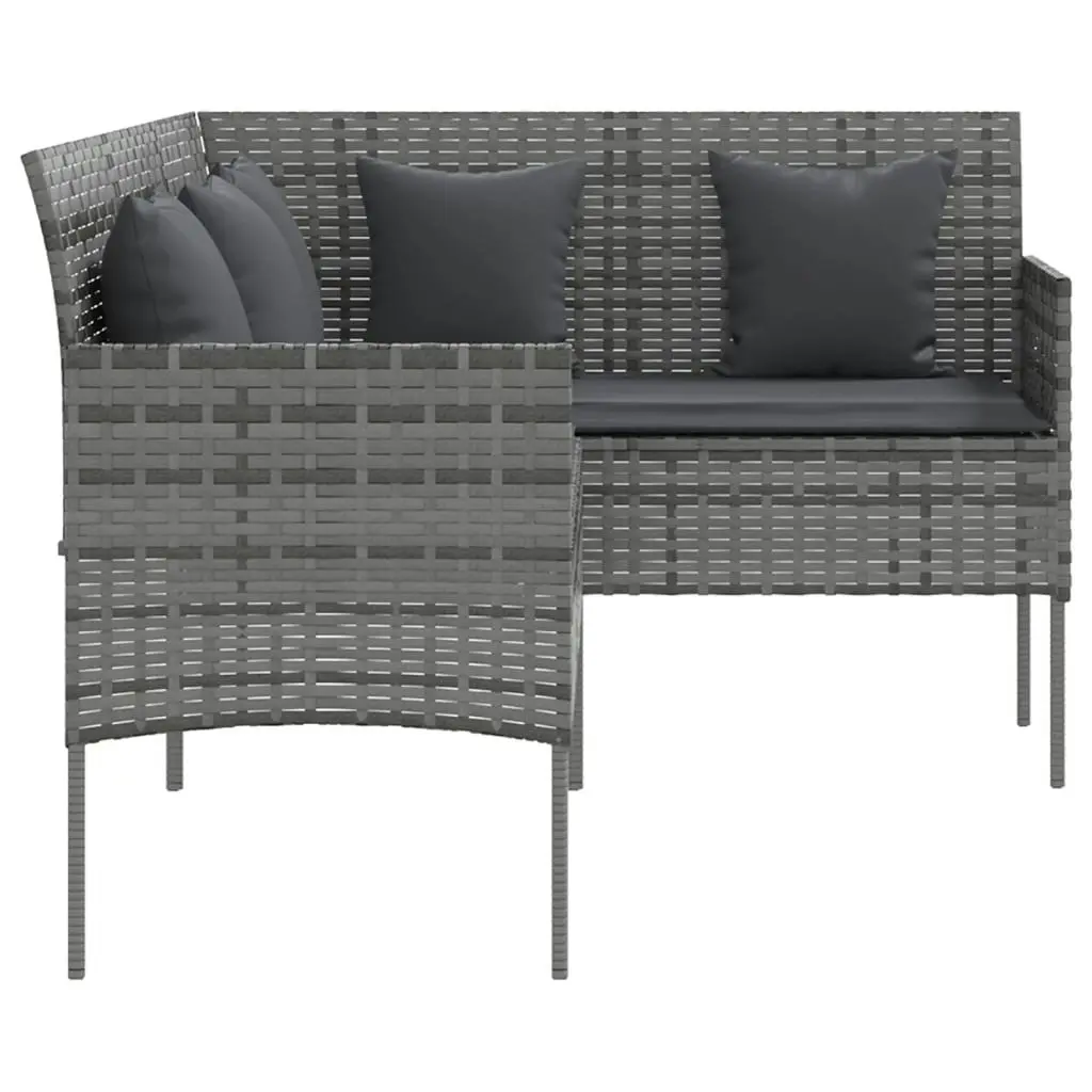 L-shaped Couch Sofa with Cushions Poly Rattan Grey 318585