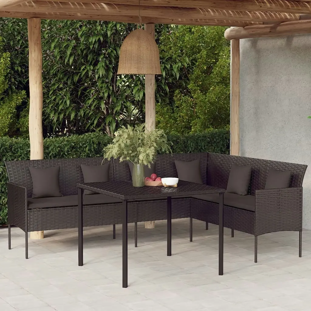 L-shaped Garden Sofa with Cushions Black Poly Rattan 362336