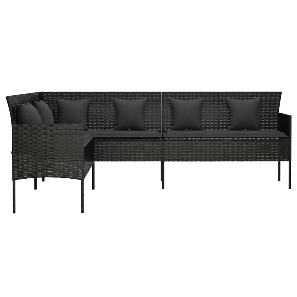 L-shaped Garden Sofa with Cushions Black Poly Rattan 362336