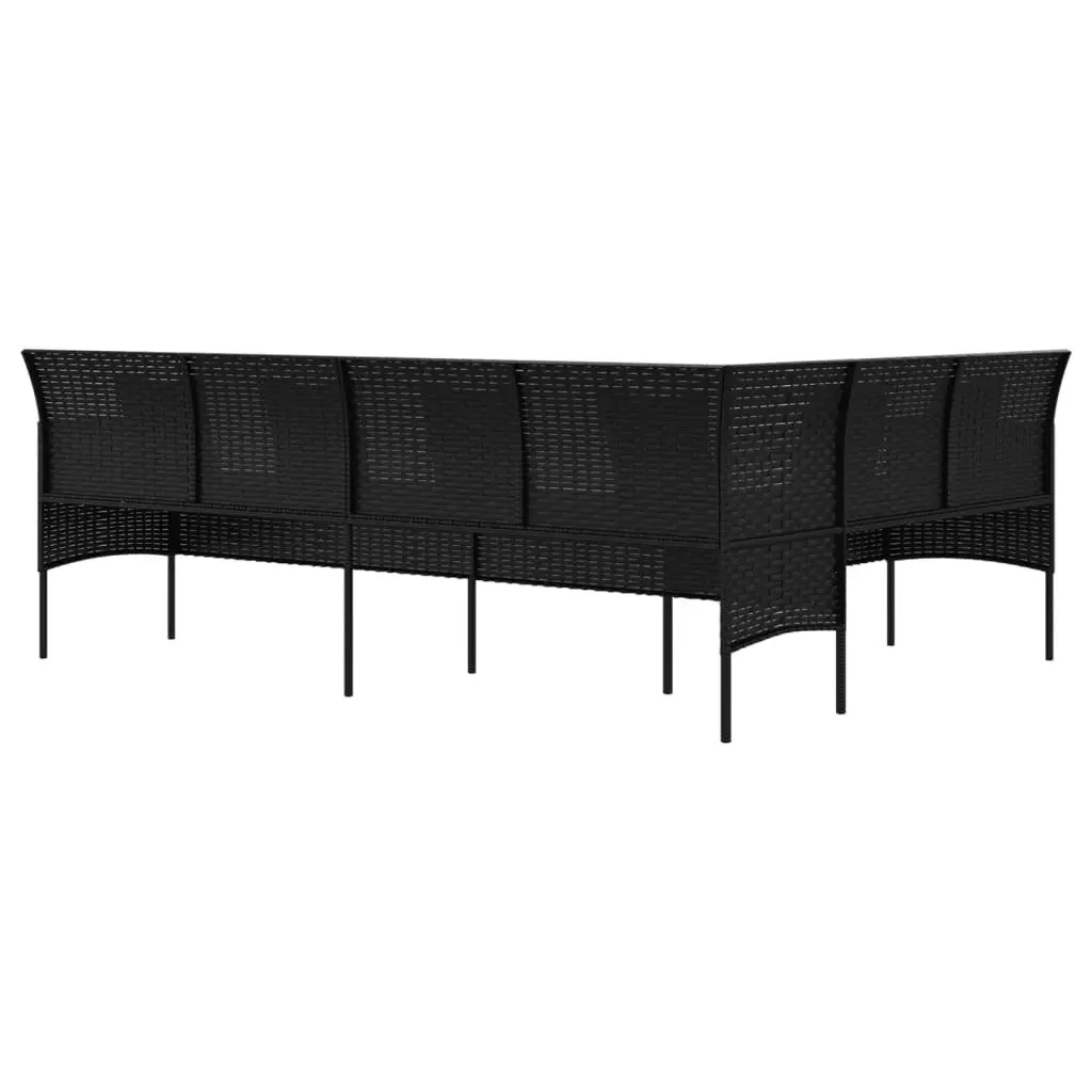 L-shaped Garden Sofa with Cushions Black Poly Rattan 362336