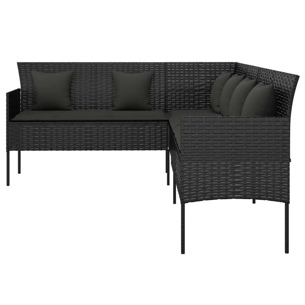 L-shaped Garden Sofa with Cushions Black Poly Rattan 362336