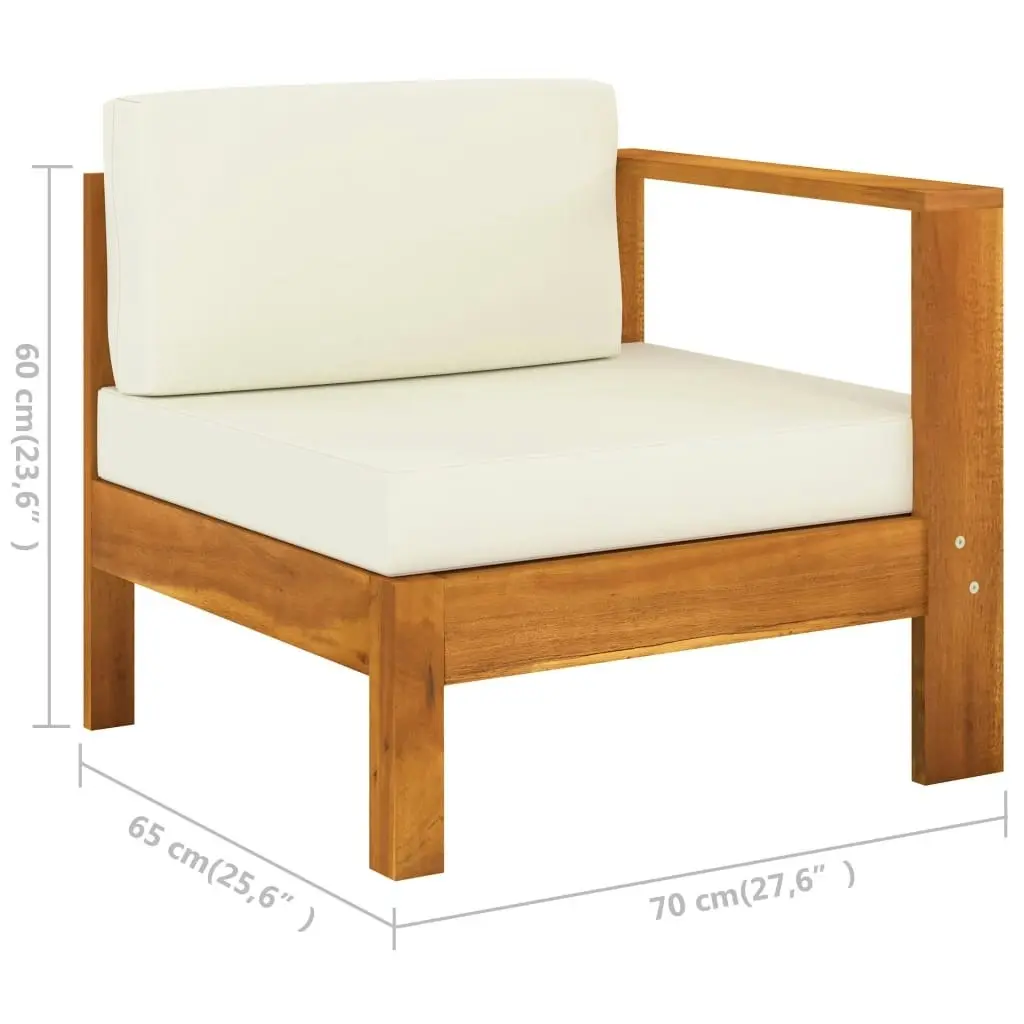 Middle Sofa with 1 Armrest Cream White Solid Acacia Wood 310642