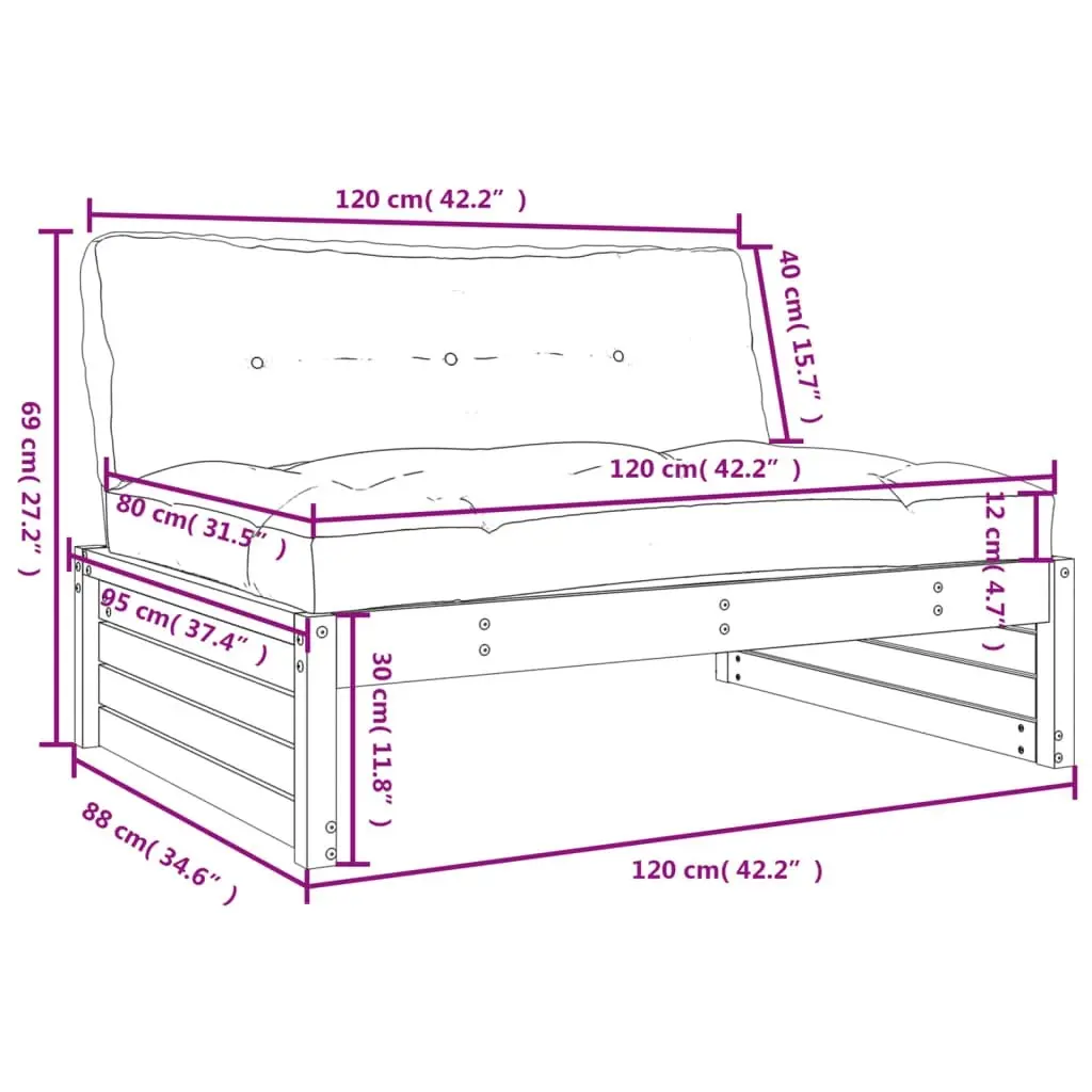 Middle Sofa 120x80 cm Solid Wood Pine 825758