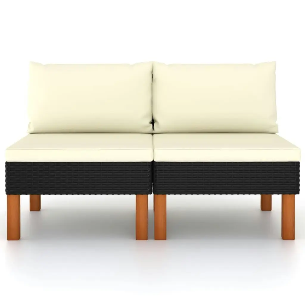 Middle Sofas 2 pcs Poly Rattan and Solid Eucalyptus Wood 315765