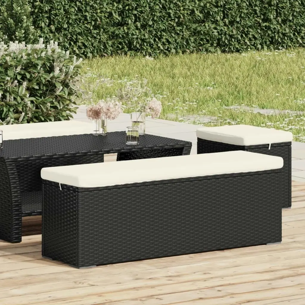 Ottoman Bench with Cushion Black 110x30x40 cm Poly Rattan 319396