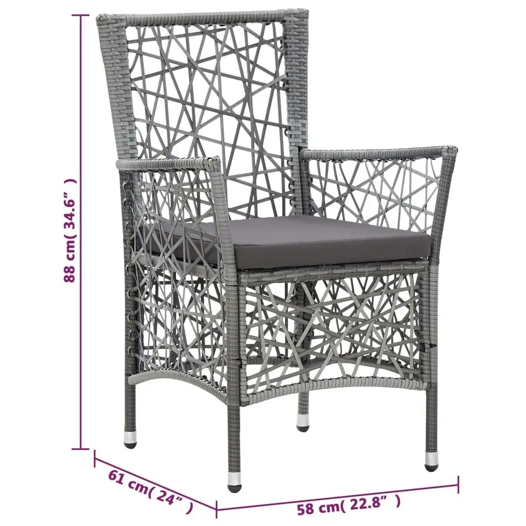 Outdoor Chairs 2 pcs with Cushions Poly Rattan Grey 45995