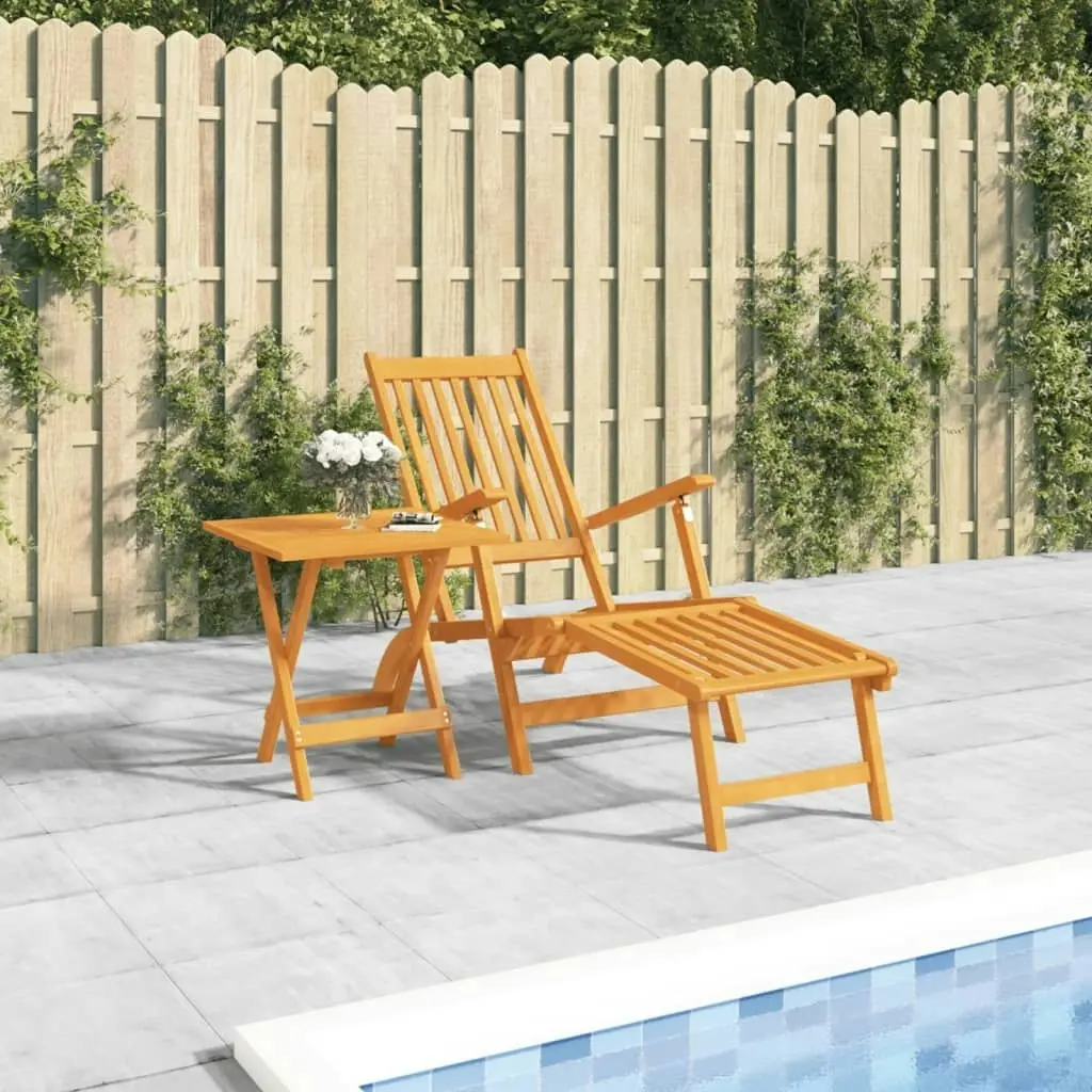 Outdoor Deck Chair with Footrest and Table Solid Wood Acacia 3120439