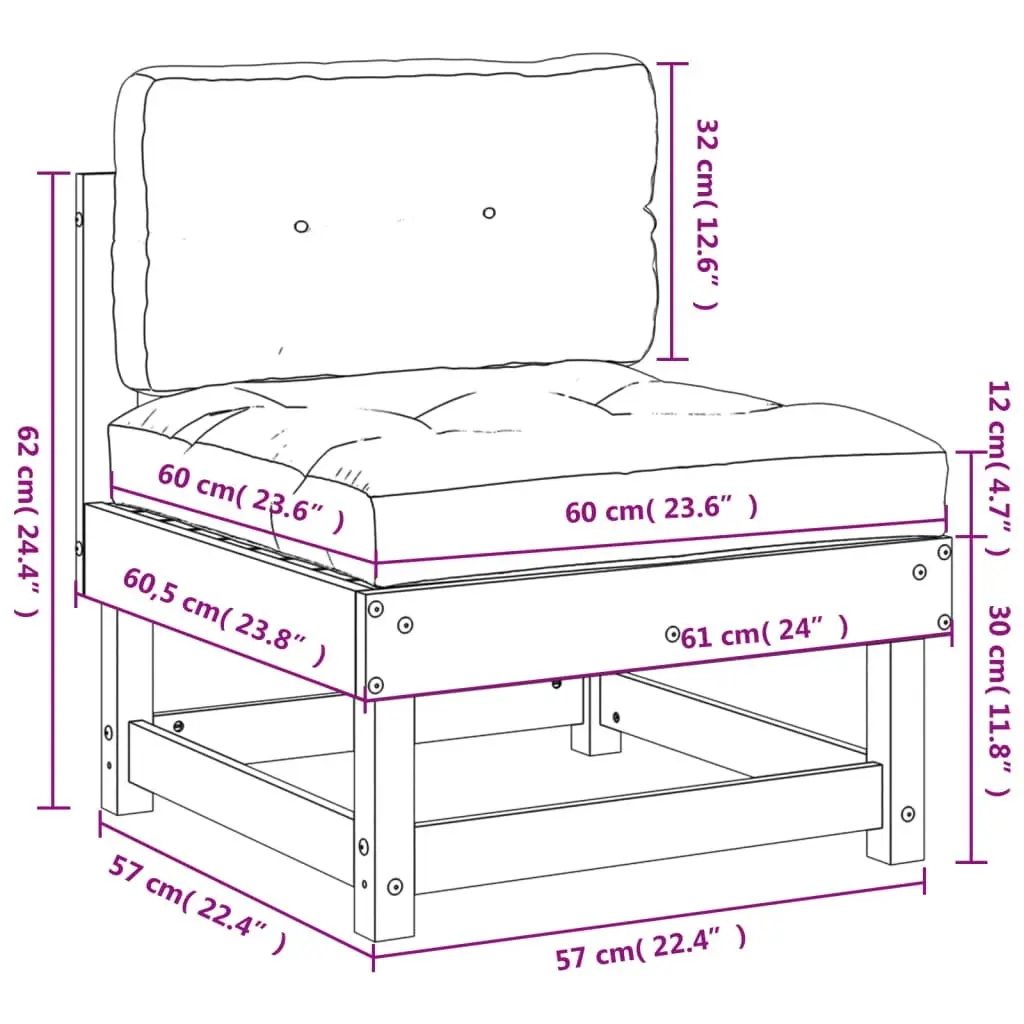 Middle Sofa with Cushions Solid Wood Pine 825429