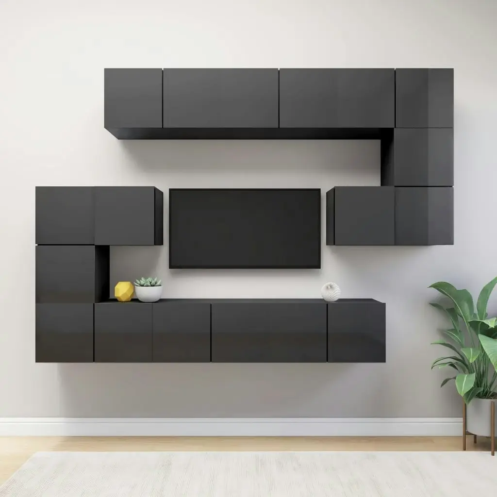 10 Piece TV Cabinet Set High Gloss Grey Engineered Wood 3079564