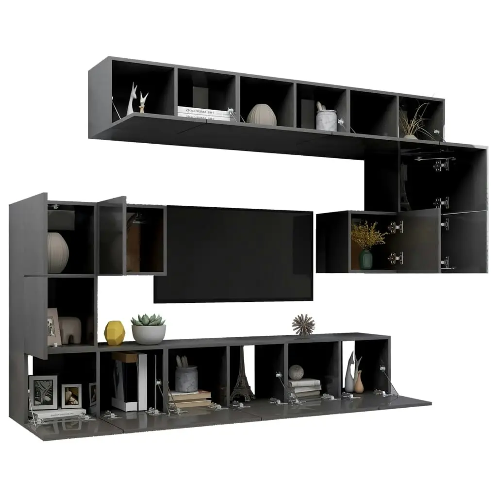 10 Piece TV Cabinet Set High Gloss Grey Engineered Wood 3079564