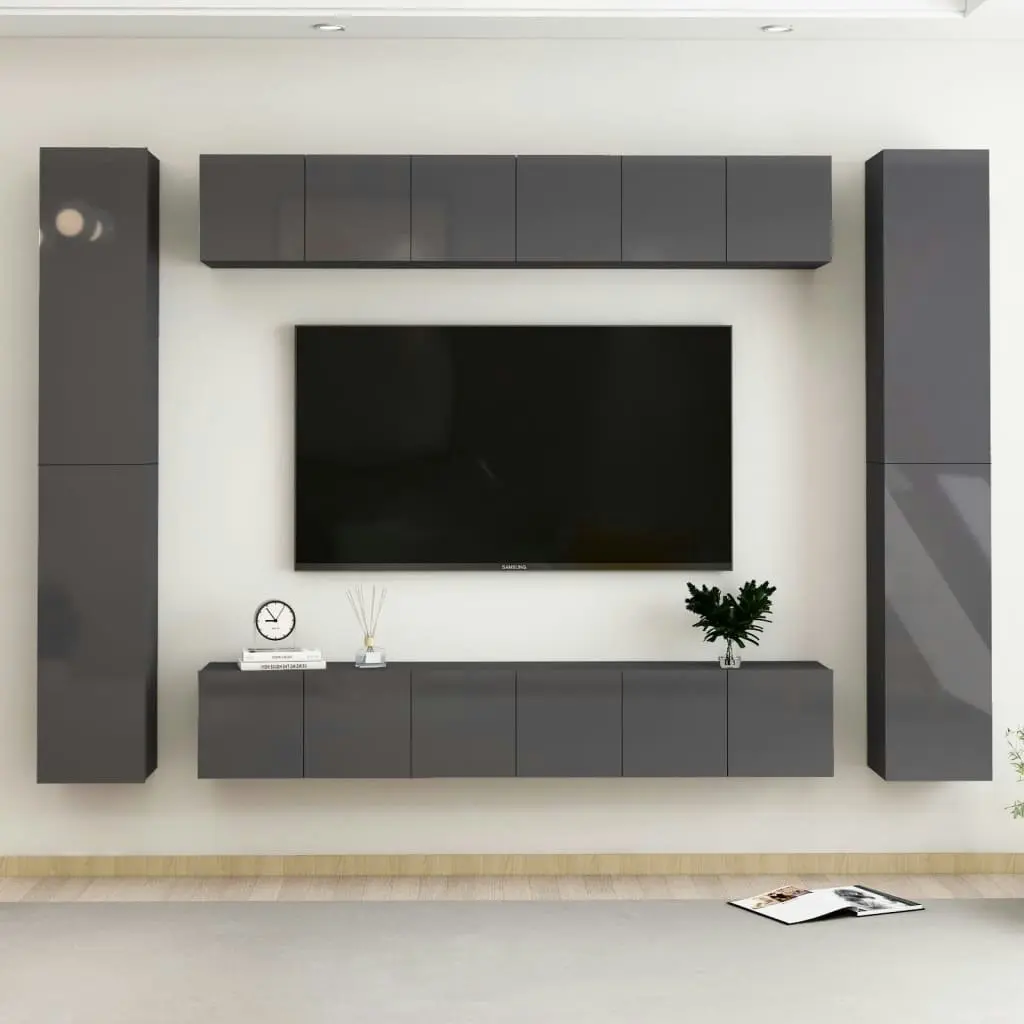 10 Piece TV Cabinet Set High Gloss Grey Engineered Wood 3079505