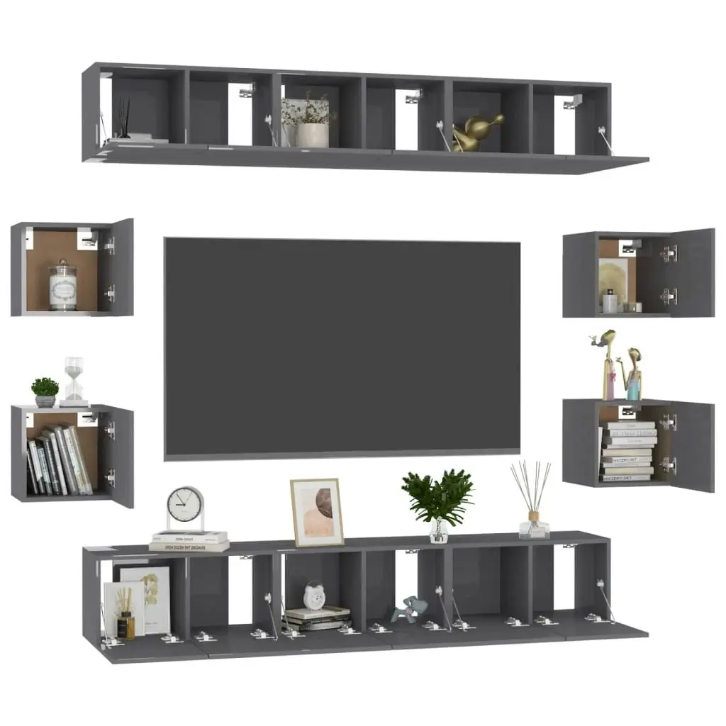 10 Piece TV Cabinet Set High Gloss Grey Engineered Wood 3079487