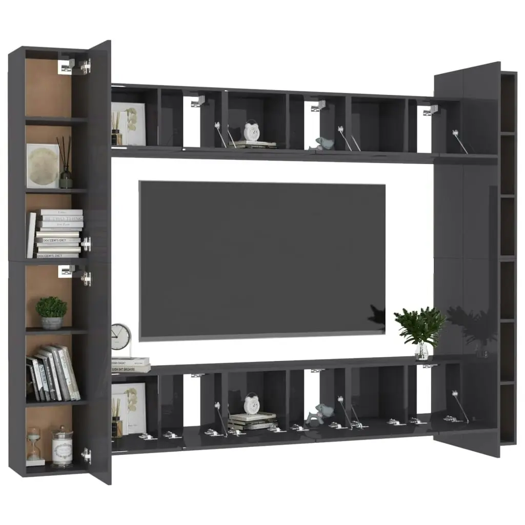 10 Piece TV Cabinet Set High Gloss Grey Engineered Wood 3079492