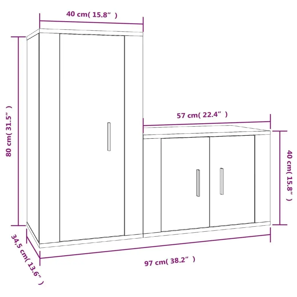 2 Piece TV Cabinet Set Black Engineered Wood 3188455