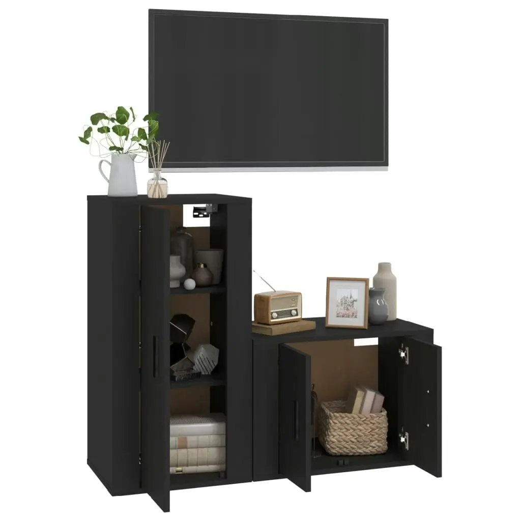 2 Piece TV Cabinet Set Black Engineered Wood 3188455