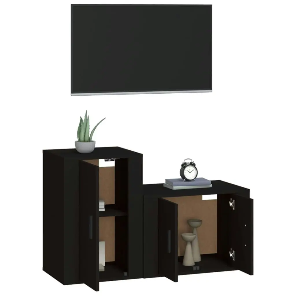 2 Piece TV Cabinet Set Black Engineered Wood 3188447