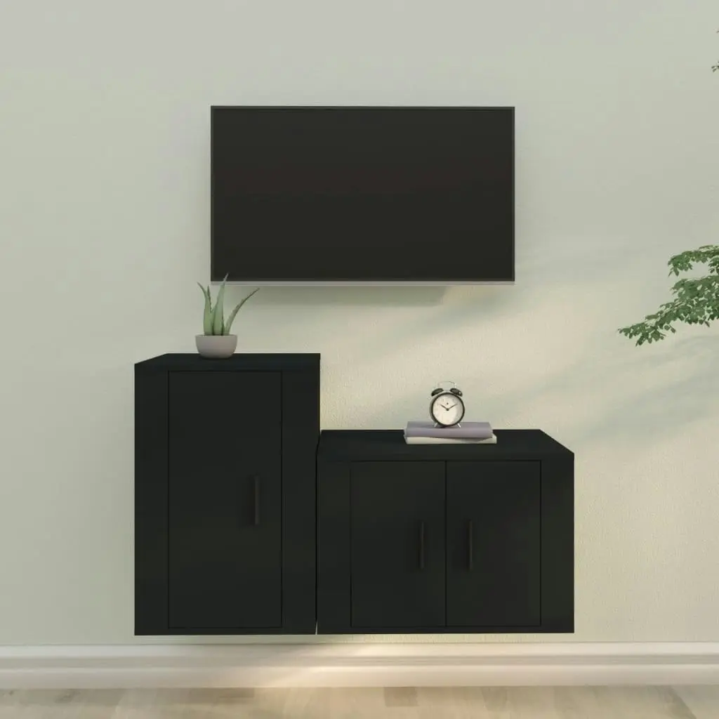 2 Piece TV Cabinet Set Black Engineered Wood 3188447