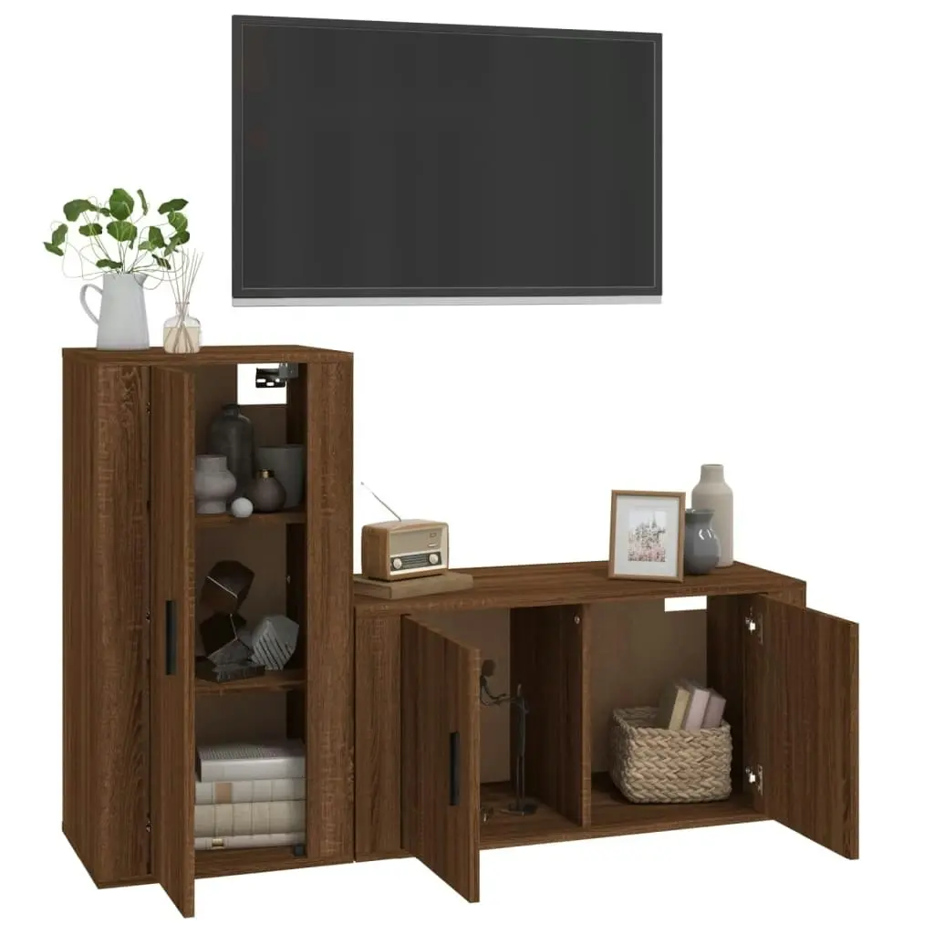 2 Piece TV Cabinet Set Brown Oak Engineered Wood 3188477