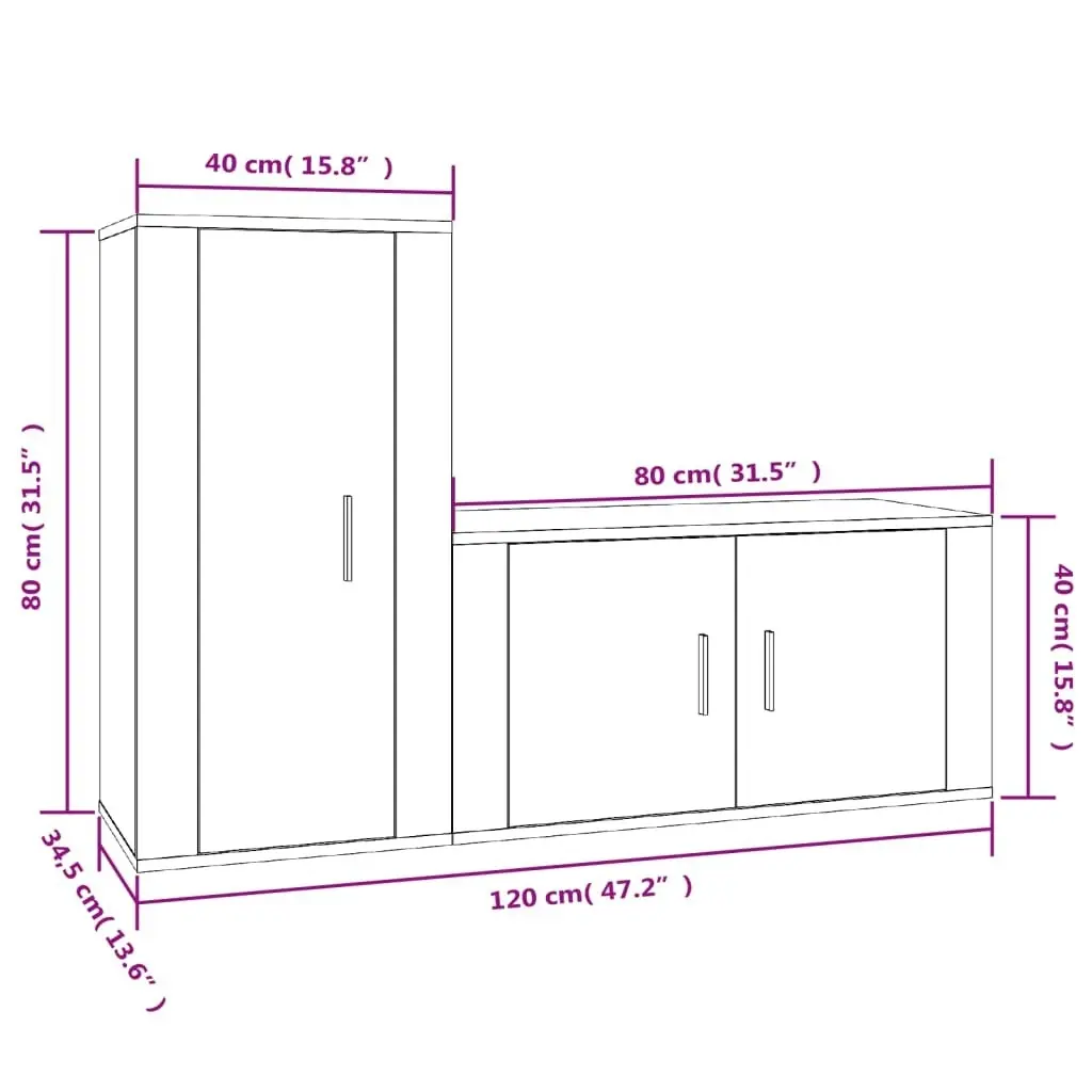 2 Piece TV Cabinet Set Brown Oak Engineered Wood 3188477