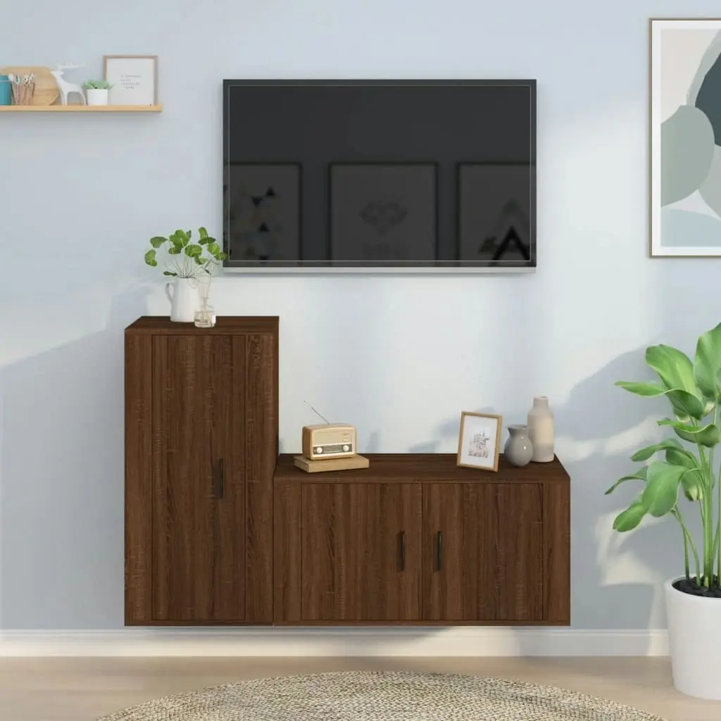 2 Piece TV Cabinet Set Brown Oak Engineered Wood 3188477