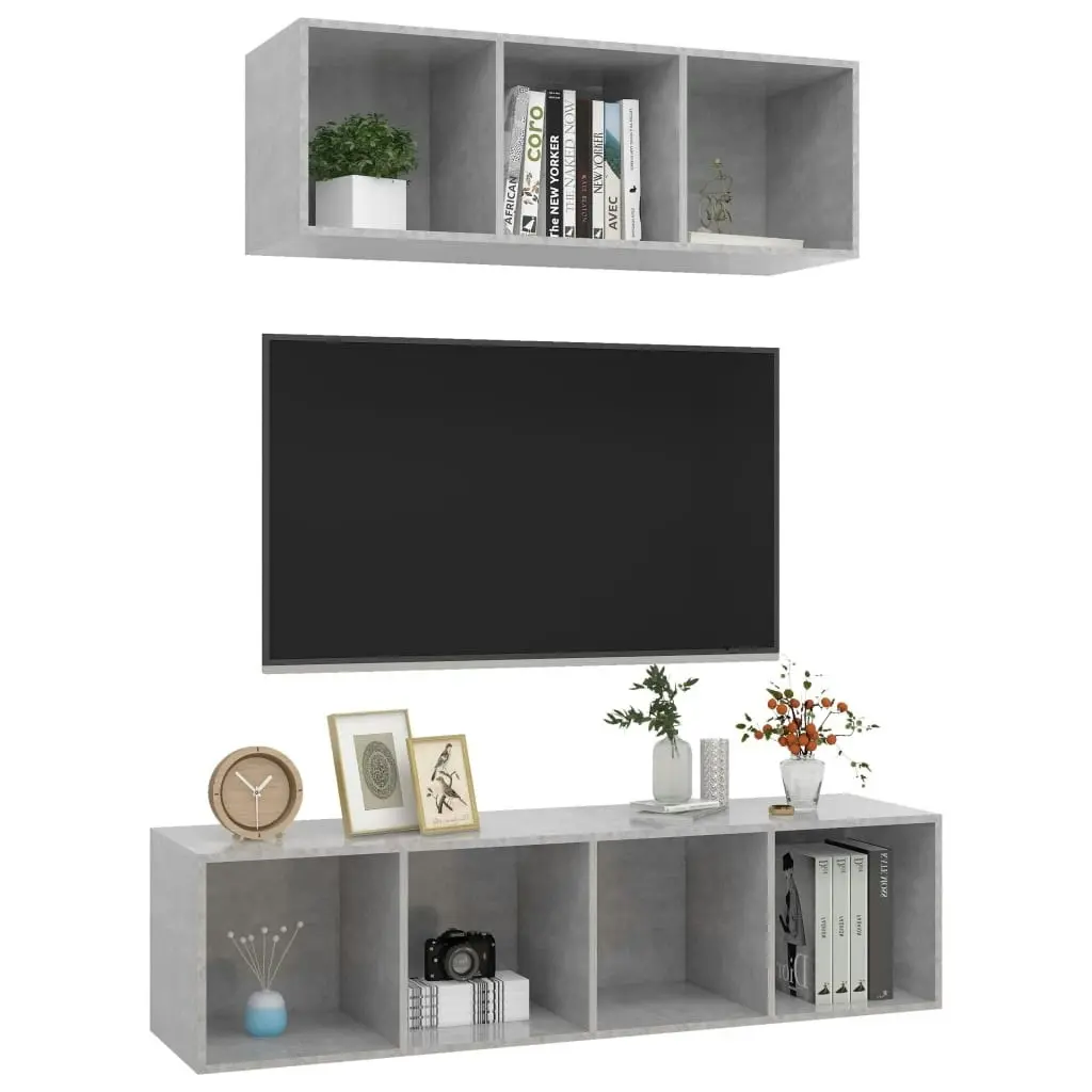 2 Piece TV Cabinet Set Concrete Grey Engineered Wood 3079794