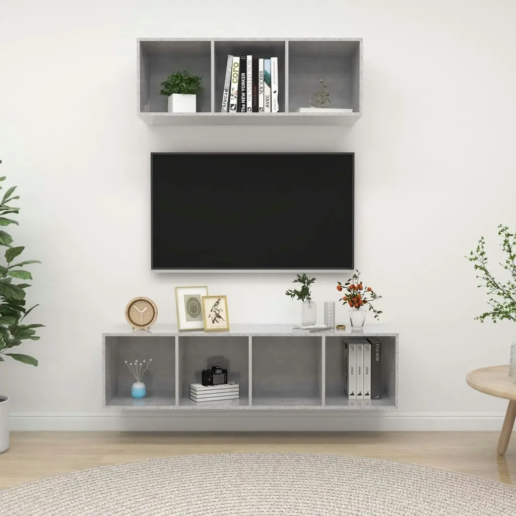 2 Piece TV Cabinet Set Concrete Grey Engineered Wood 3079794