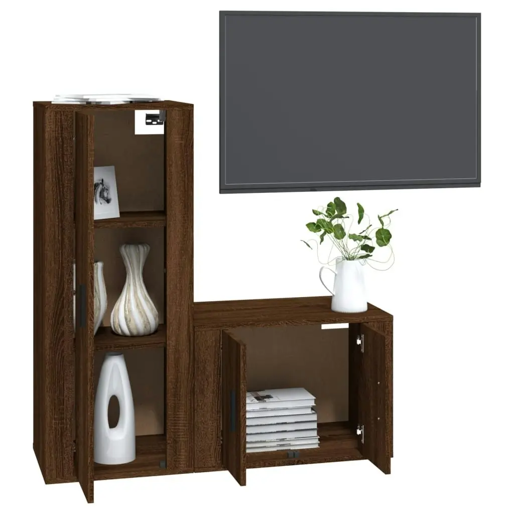 2 Piece TV Cabinet Set Brown Oak Engineered Wood 3188725