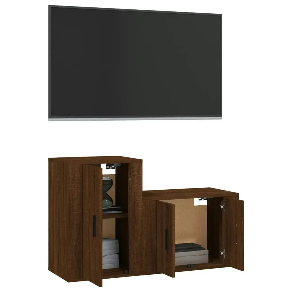 2 Piece TV Cabinet Set Brown Oak Engineered Wood 3188397