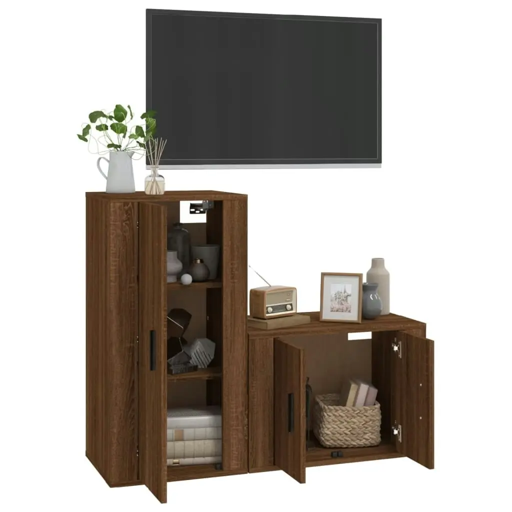 2 Piece TV Cabinet Set Brown Oak Engineered Wood 3188461