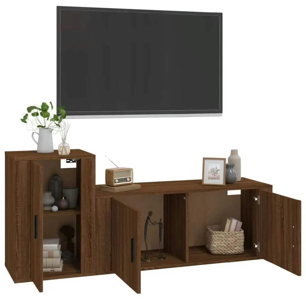 2 Piece TV Cabinet Set Brown Oak Engineered Wood 3188485