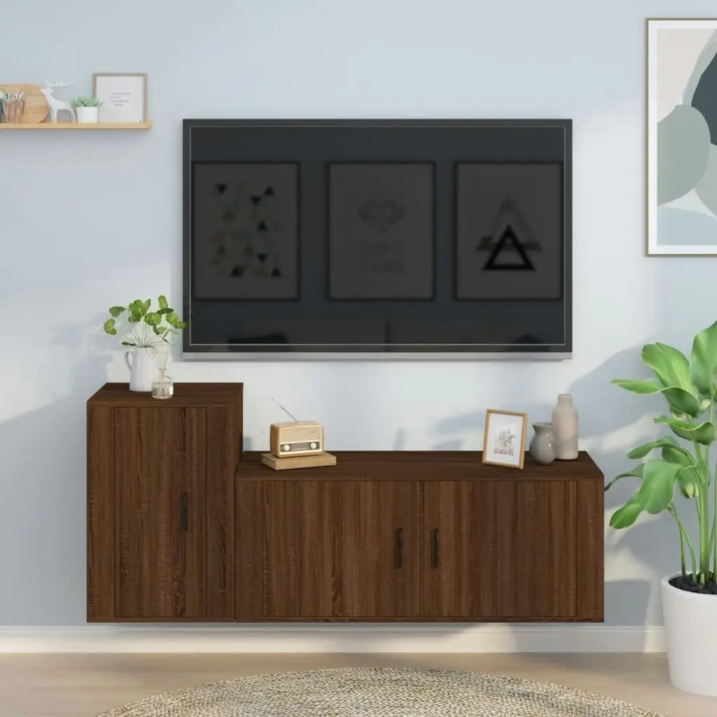 2 Piece TV Cabinet Set Brown Oak Engineered Wood 3188485