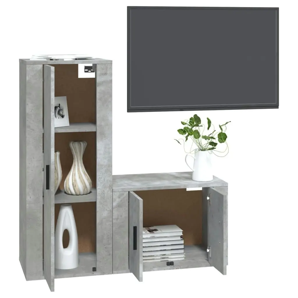 2 Piece TV Cabinet Set Concrete Grey Engineered Wood 3188722