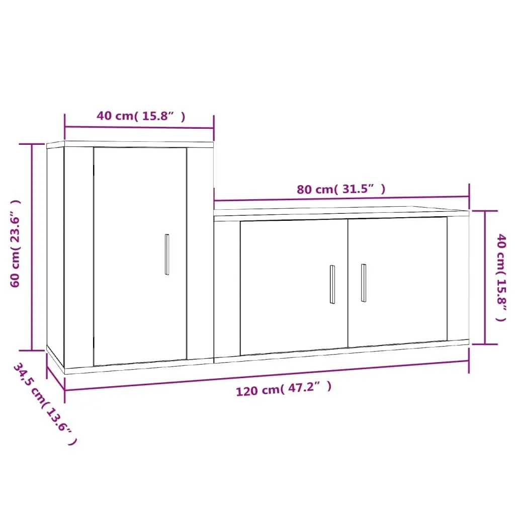 2 Piece TV Cabinet Set Concrete Grey Engineered Wood 3188466