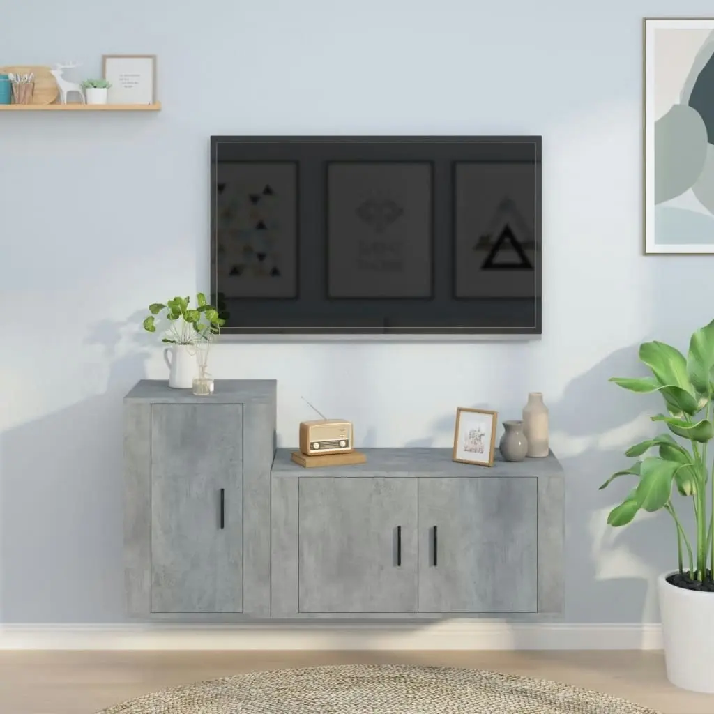 2 Piece TV Cabinet Set Concrete Grey Engineered Wood 3188466