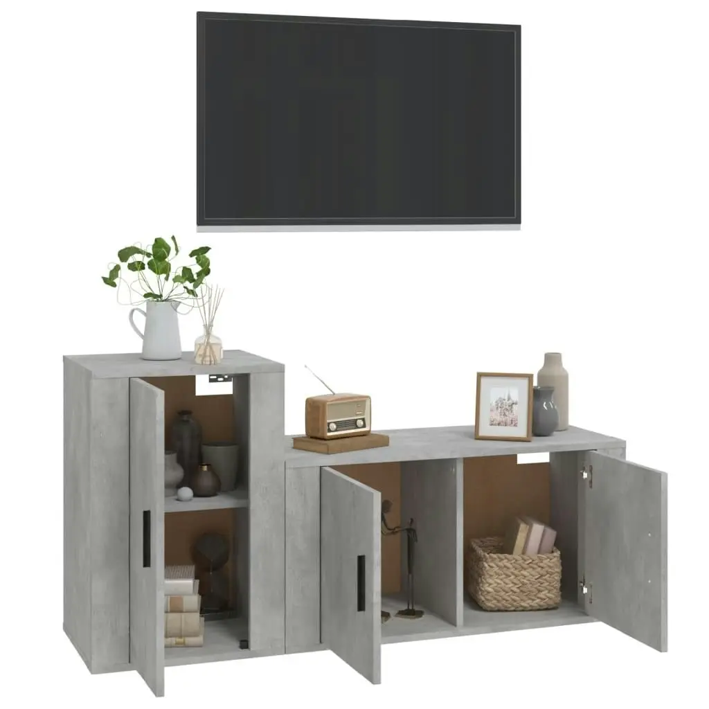 2 Piece TV Cabinet Set Concrete Grey Engineered Wood 3188466