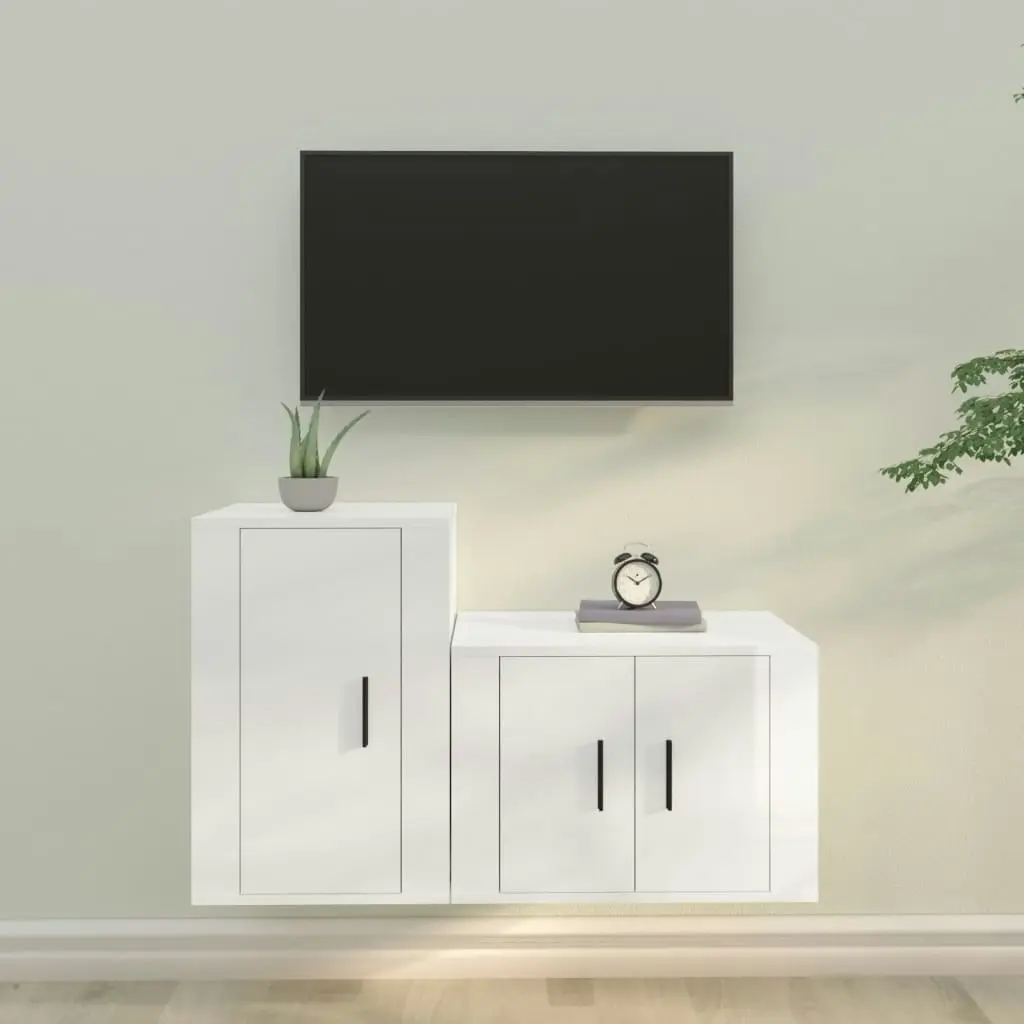 2 Piece TV Cabinet Set High Gloss White Engineered Wood 3188448