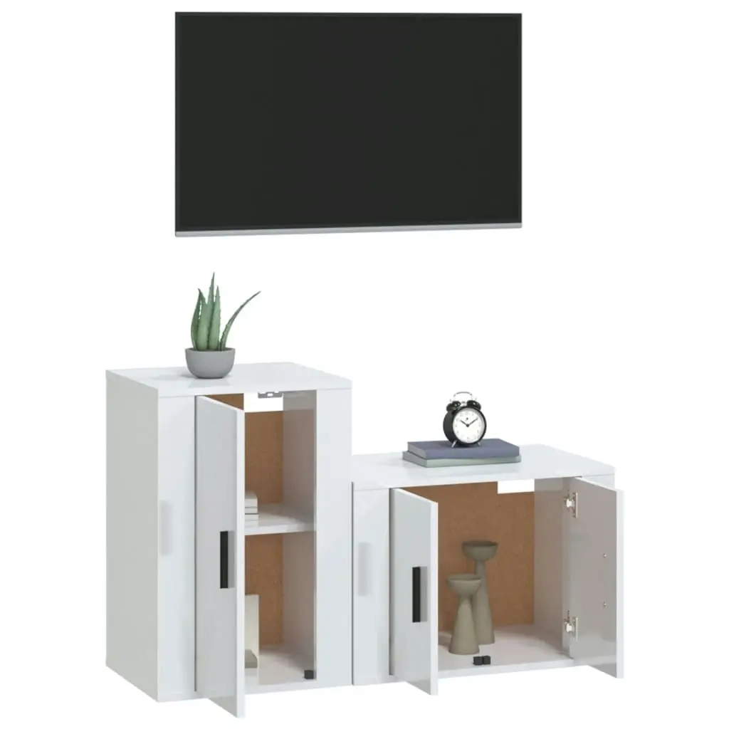 2 Piece TV Cabinet Set High Gloss White Engineered Wood 3188448