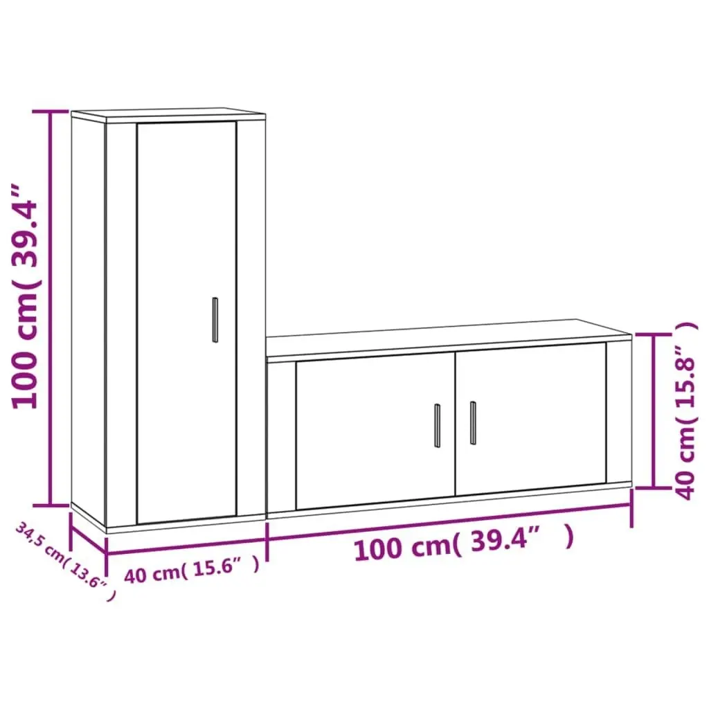 2 Piece TV Cabinet Set High Gloss White Engineered Wood 3188736