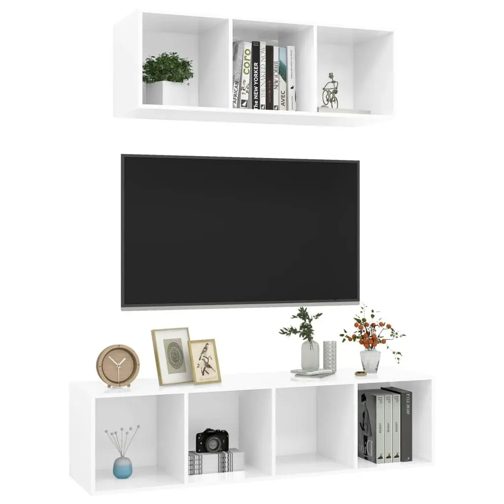 2 Piece TV Cabinet Set High Gloss White Engineered Wood 3079796