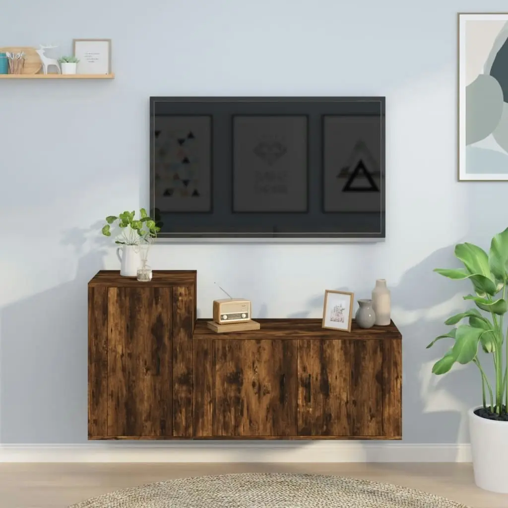 2 Piece TV Cabinet Set Smoked Oak Engineered Wood 3188467