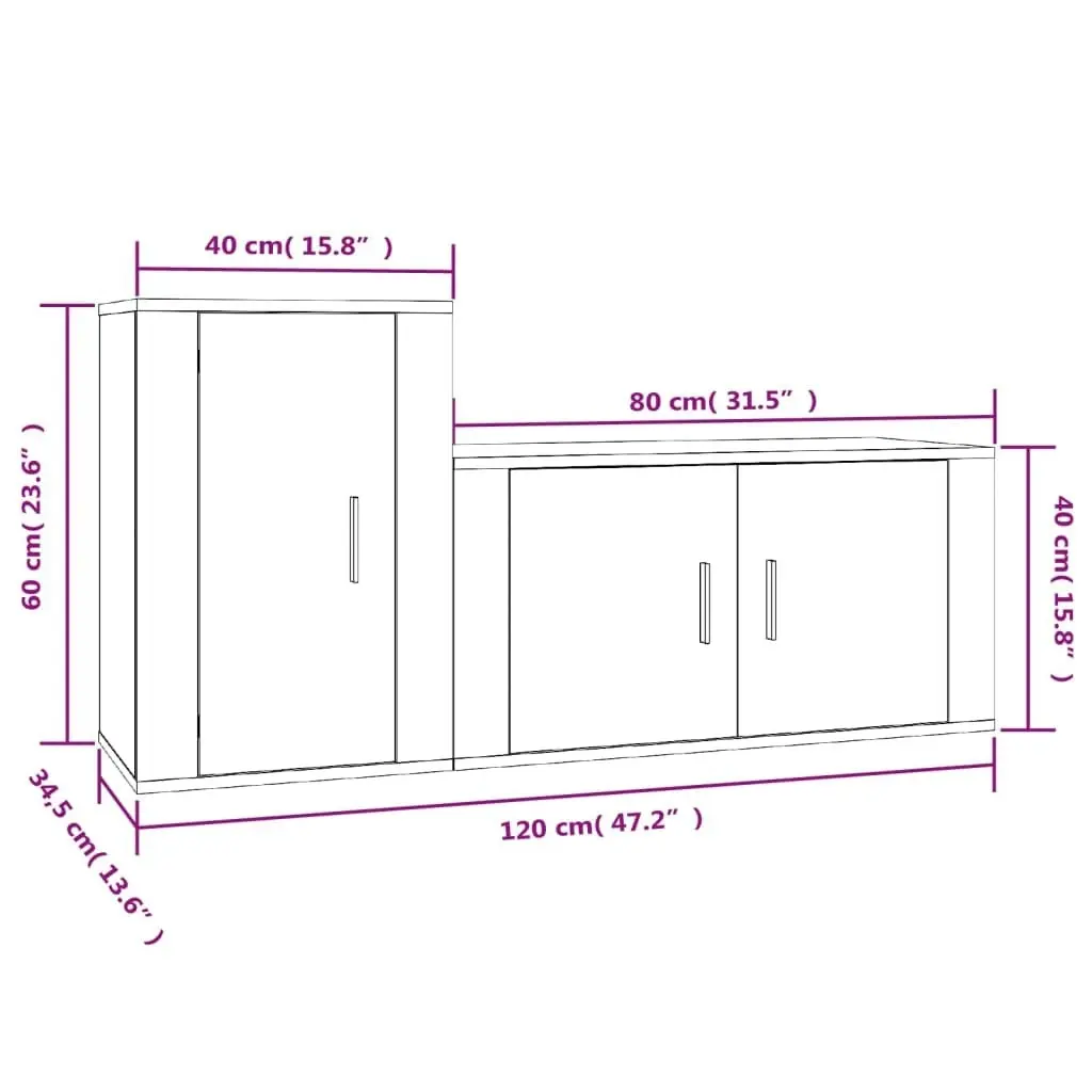 2 Piece TV Cabinet Set Smoked Oak Engineered Wood 3188467