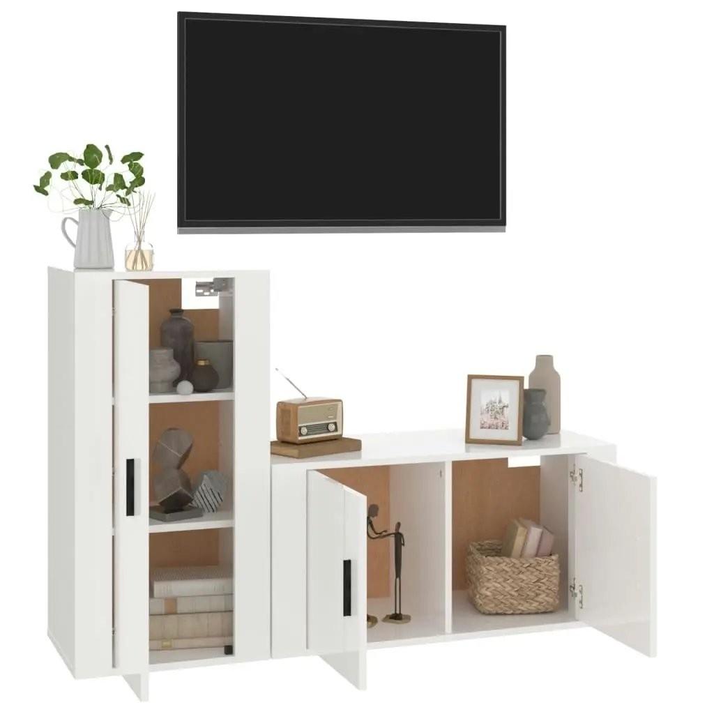 2 Piece TV Cabinet Set High Gloss White Engineered Wood 3188472