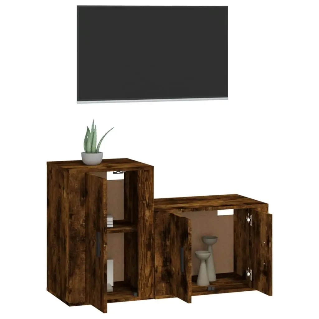 2 Piece TV Cabinet Set Smoked Oak Engineered Wood 3188451